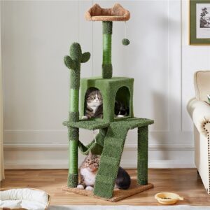 Costoffs 53.5'' Height Cactus Cat Tree Cat Furniture with Natural Sisal Hammock Platform Cat Tree Basket Cat Climbing Tree for Small- to Medium-sized Cats