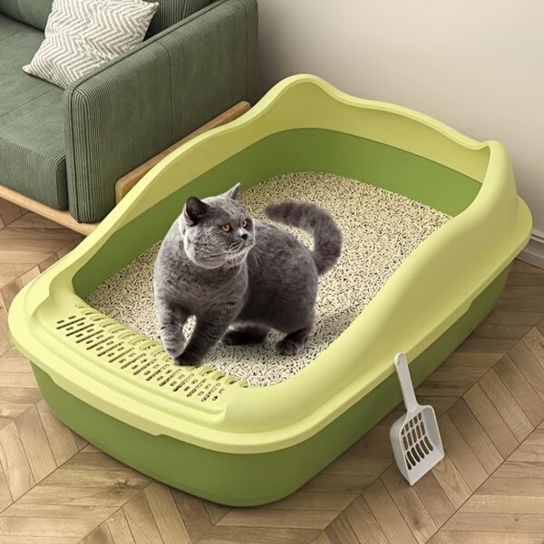 1pc Cat Litter Box, Oversized Semi Enclosed Cat Toilet, Anti Sand Small Kitten Litter Box - Image 14