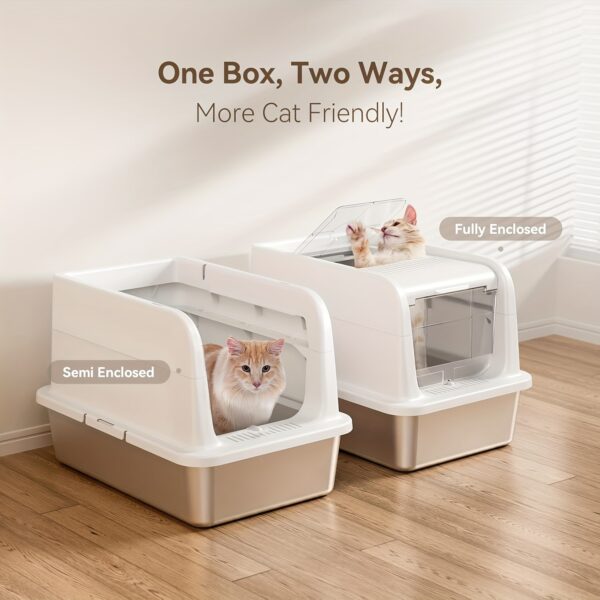 Stainless Steel Cat Litter Box Enclosure With Lid: Top Side 2-Door Large Litter Box - Enclosed & Open Adjustable Covered Metal Litter Pan: Anti-Leakage | Non-Sticky | Easy Clean | Deodorization | 24"x15"x15" - Image 3
