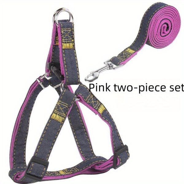 [Small to Large Adjustable Harness] Denim Dog Harness and Leash Set - Adjustable, Comfort Fit for Small to Large Breeds - Durable Polyester Material, Pulling Rope, Teddy - Image 20