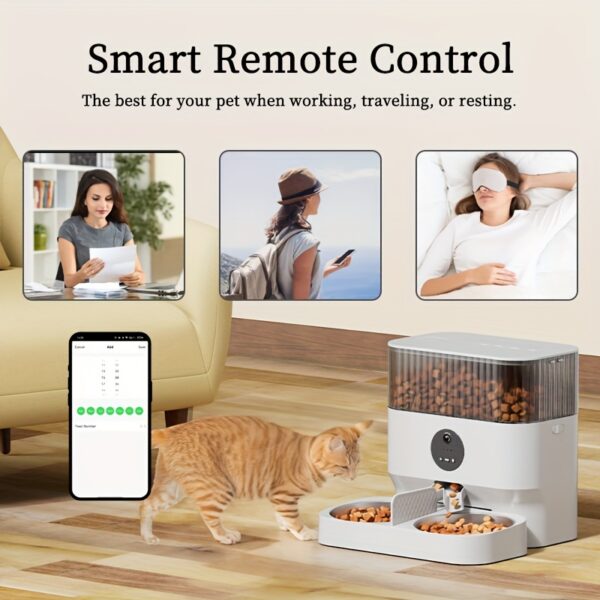 Large Capacity Automatic Dog Feeder, WiFi Cat Food Dispenser, with 1080P Camera, Can Feed 2 Cats and Dogs, 1.32gal Pet Feeder, APP Control, Two-way Audio, Dual Power, Three Versions, Ideal Gift for Pet Owners Does not include battery and adapter - Image 3