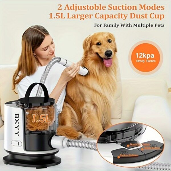 12000Pa Pet Grooming Kit & Vacuum - Ultimate Shedding Solution with 6 Tools, 1.5L Capacity, 99% Hair Removal Efficiency for Easy Dog Grooming - Perfect for Pet Owners with Heavy Shedding Breeds - Image 3