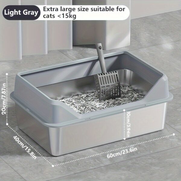 XL High-Sided Rectangle Stainless Steel Cat Litter Box - Spill-Proof, Easy Clean, Odor-Resistant, Durable, and Hygienic - Includes Plastic Pan and Scoop for Multiple and Large Cats - Image 15