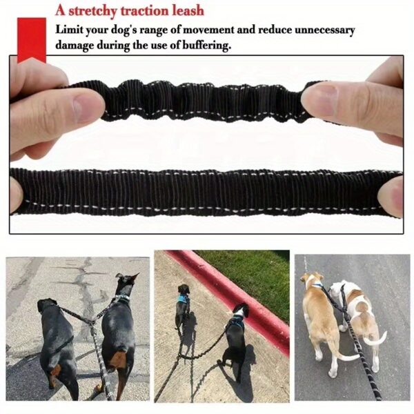 Two Dog 360 Swivel No Tangle Double Shock Absorbing Reflective Bungee Training Leashes, Double Dog Leashes for Walking - Image 24
