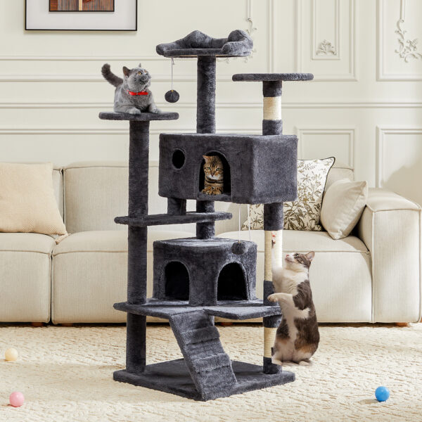 Tall Tower for Indoor Cats - 54-inch Multi-Level Cat Tree, Pet Kitty Play Fun House with Spacious Condo, Natural Sisal Scratching Post, Easy Climbing Ladder, and Dangling Toy for Kittens and Cats - Image 5