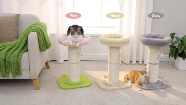 23.6'' Flower Cat Scratching Post for Indoor Small Cat Tree, Cat Scratcher for Cats with Super Thick Scratching Post -Dia5.5'', Removable Flower Cat Bed, Natural Sisal Rope, Cat Scratch Post with Spring Ball, Pink - Image 4
