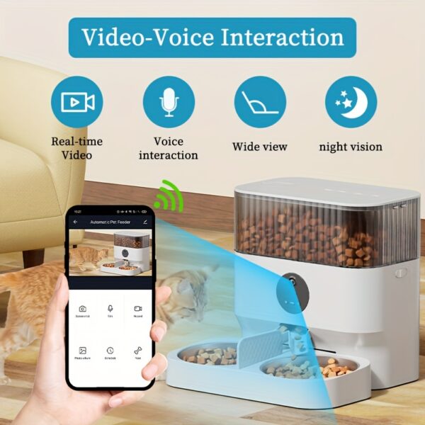 Large Capacity Automatic Dog Feeder, WiFi Cat Food Dispenser, with 1080P Camera, Can Feed 2 Cats and Dogs, 1.32gal Pet Feeder, APP Control, Two-way Audio, Dual Power, Three Versions, Ideal Gift for Pet Owners Does not include battery and adapter - Image 4