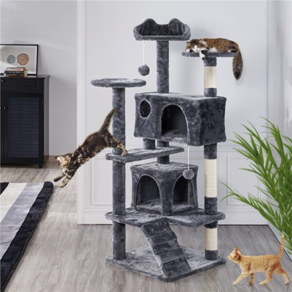 Costoffs Cat Tree 54in/70in Cat Tower Condo with 2 Condos & 2 Dangling Balls & 3 Scratching Posts Large Cat House for for Kittens & Cats - Image 7