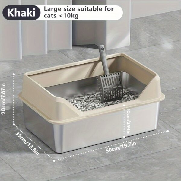 XL High-Sided Rectangle Stainless Steel Cat Litter Box - Spill-Proof, Easy Clean, Odor-Resistant, Durable, and Hygienic - Includes Plastic Pan and Scoop for Multiple and Large Cats - Image 4