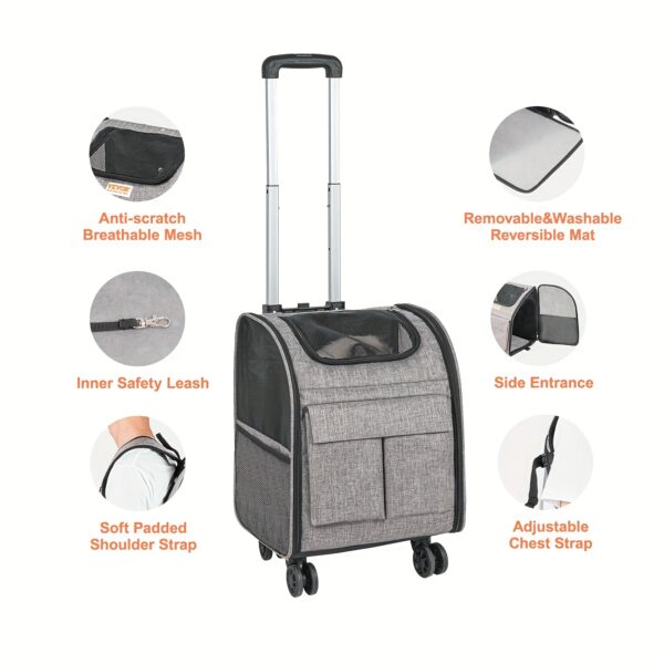 [18LBS Rolling Pet Carrier Backpack] 18LBS Rolling Pet Carrier Backpack With Removable Wheels For Under, Large Soft Sided Wheeled Dog Carrier Cat Travel Carrier Airline Approved For Small Dogs And Medium Cats With Upgraded Wheels - Image 7
