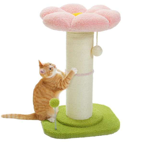 23.6'' Flower Cat Scratching Post for Indoor Small Cat Tree, Cat Scratcher for Cats with Super Thick Scratching Post -Dia5.5'', Removable Flower Cat Bed, Natural Sisal Rope, Cat Scratch Post with Spring Ball, Pink - Image 9