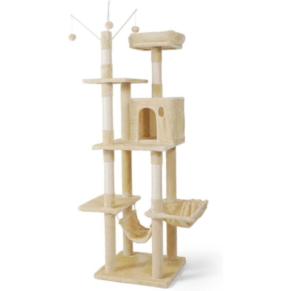 CAPHAUS Tall Cat Tree for Indoor Cats, Modern Cute 70-Inch Climbing Play Tower with Top Perch for Large Kittens, Multi-Level Cat Activity Tree w Scratching Posts, Hammock, Cat Cave Condo - Image 5
