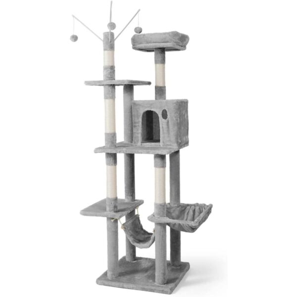 CAPHAUS Tall Cat Tree for Indoor Cats, Modern Cute 70-Inch Climbing Play Tower with Top Perch for Large Kittens, Multi-Level Cat Activity Tree w Scratching Posts, Hammock, Cat Cave Condo - Image 6