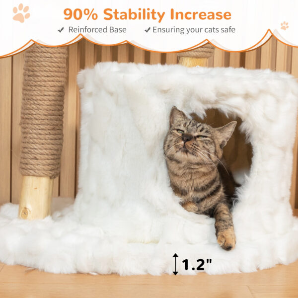Modern Cat Tree Tower, Solid Wood Aesthetic Cat Tree for Indoor Cats with Top Cat Bed, Side Perch, Cat Condo, Scratching Posts, Cute Cloud Cat Tree for Large Cats, White - Image 9