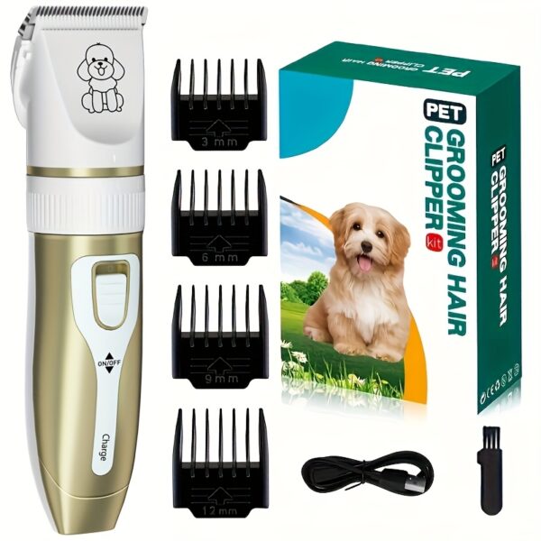 Professional Pet Grooming Kit - USB Rechargeable Electric Clippers & Brush Set with Ceramic Blades for Dogs & Cats, Includes 6mm & 12mm Combs - Ideal for Small to Medium Breeds, Dog Grooming - Image 6
