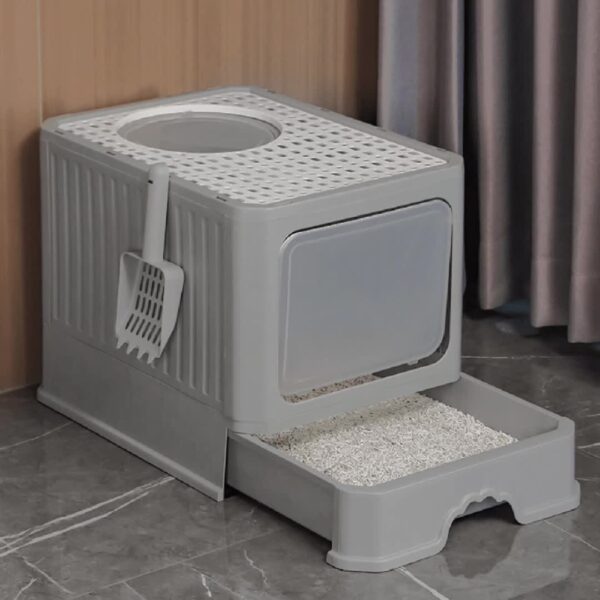 Fully Enclosed Cat Litter Box With Lid, Foldable Anti-Splashing Cat Litter Drawer With Front Flap Door And Toy Entry, Cat Toilet For Indoor Cats - Image 13