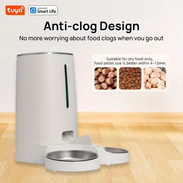 4L High-Capacity Tuya Smart Automatic Pet Feeder - WiFi Remote Control, Up to 10 Meals per Day, 36 Portions per Meal, Timely and Accurate Feeding - Suitable for 0.16-0.47 inch Diameter Dry Food, Single and Double Bowls Options, Perfect for Cats and Dogs - Image 6