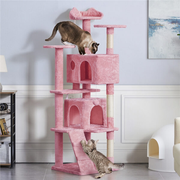Costoffs Cat Tree 54in/70in Cat Tower Condo with 2 Condos & 2 Dangling Balls & 3 Scratching Posts Large Cat House for for Kittens & Cats - Image 6