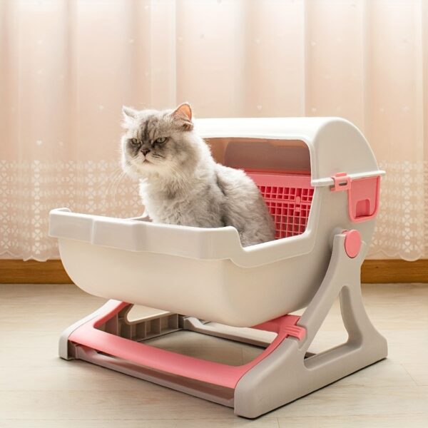 Portable Cat Litter Box, Semi-automatic Cat Litter Box Semi-enclosed Anti-splash Cat Toilet, Double Layer Design Indoor Cat Toilet For Easy Cleaning - Image 3