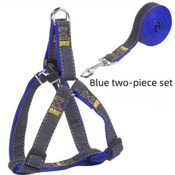 [Small to Large Adjustable Harness] Denim Dog Harness and Leash Set - Adjustable, Comfort Fit for Small to Large Breeds - Durable Polyester Material, Pulling Rope, Teddy - Image 18