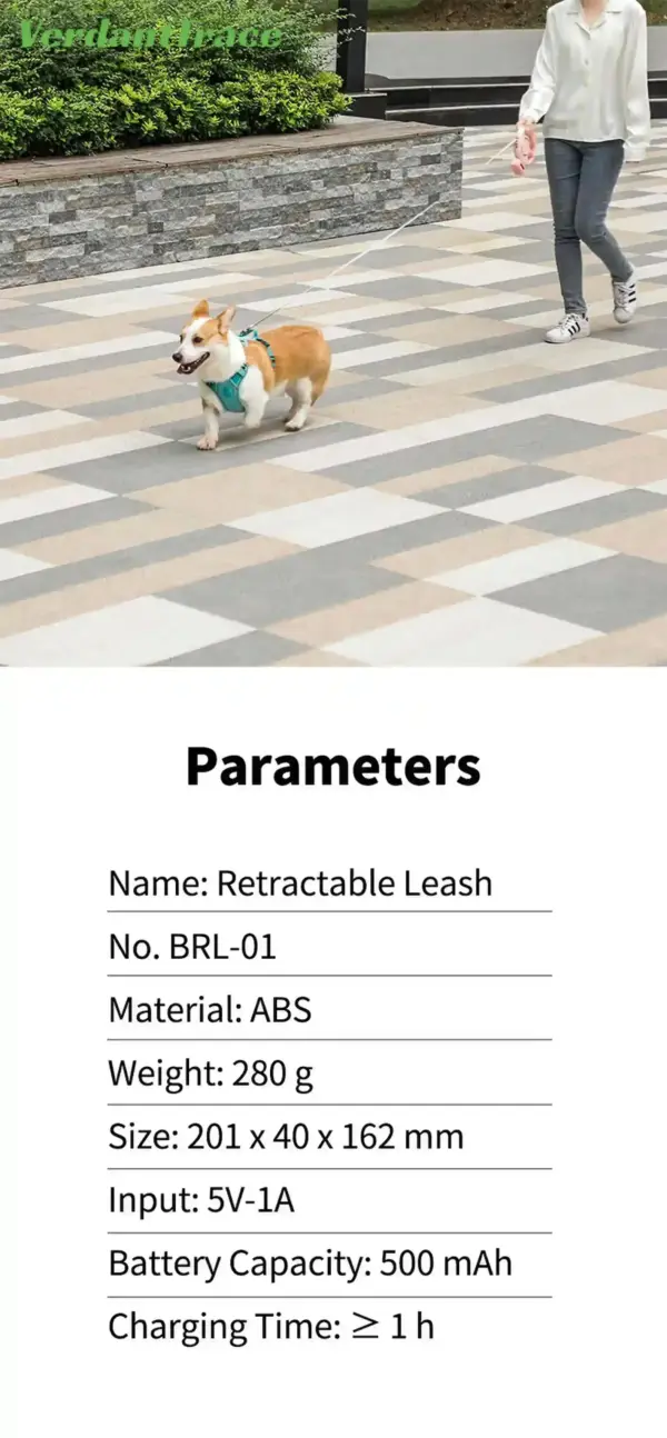 Retractable Dog Leash Reflective Rope Safety Release Built-in Poop Bag Holder Long Battery Life U-Shaped Safety Release for Pet - Image 33