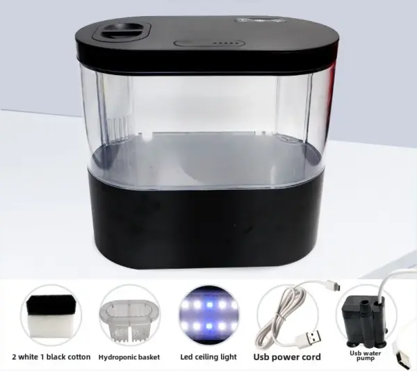 Mini Desktop Kreatives Aquarium USB Eingebaute Wasserpumpe/LED-Licht/Filter Selbstzirkulation Selbstzirkulation Kleiner Goldfischtank - Image 8