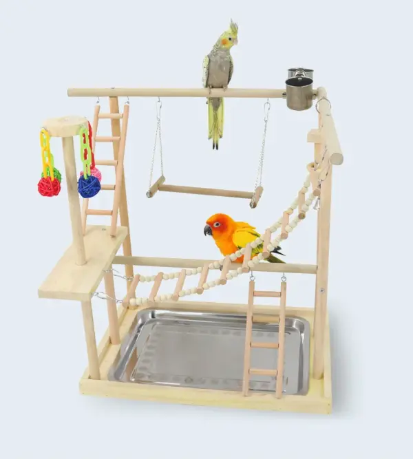 Wood Parrot Playground Lovebirds Playgym With Feeder Bird Playstand Bite Toy Bird Perches With Ladders Cockatiel Activity Center - Image 7