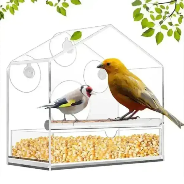 Practical Bird Feeder Transparent Food Dispenser House Outdoor Window Birdfeeder Water for Finches Chickadees - Image 2