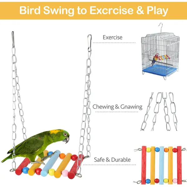 11Pcs Bird Cage Toys for Parrots Wood Birds Swing Reliable Chewable Bite Bridge Wooden Beads Shape Parrot Toy Bird Toys - Image 2