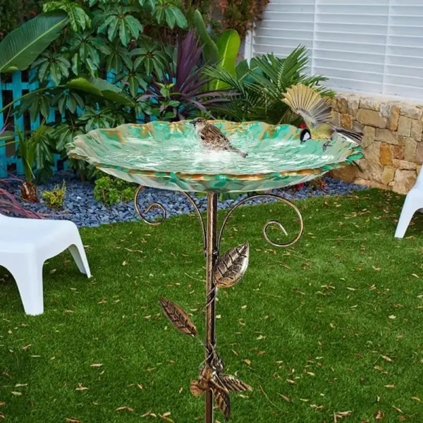 Bird Bath Bowl Patio Birdfeeder Metal Standing Birdbath Bowl Decorations Frost-proof Height Adjustable For Backyard Deck Balcony - Image 8