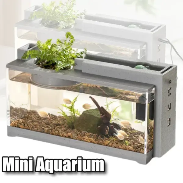 Kleines Aquarium, kreativer Nachahmungsstein, Landschaftsbau, Aquarium mit Filter, geräuschlose Wasserpumpe, Heim-Aquarium-Zubehör, Zubehör - Image 11