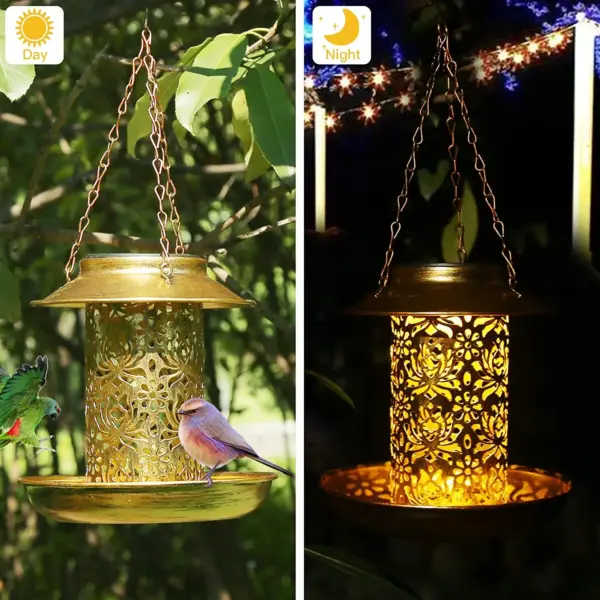 Solar Bird Feeder Metal Outdoors Hanging Bird House with Light Gift Ideas for Bird Lovers Outdoor Garden Backyard Decoration - Image 2