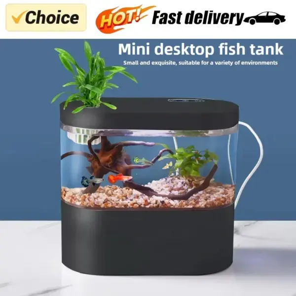 Mini Desktop Kreatives Aquarium USB Eingebaute Wasserpumpe/LED-Licht/Filter Selbstzirkulation Selbstzirkulation Kleiner Goldfischtank