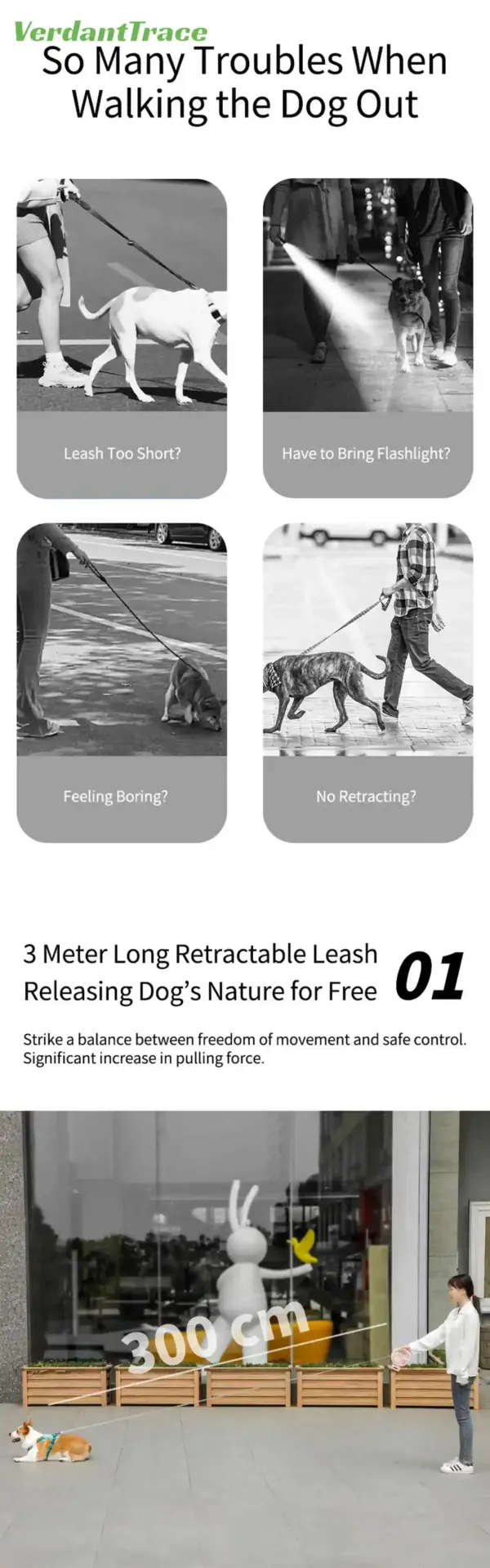 Retractable Dog Leash Reflective Rope Safety Release Built-in Poop Bag Holder Long Battery Life U-Shaped Safety Release for Pet - Image 19