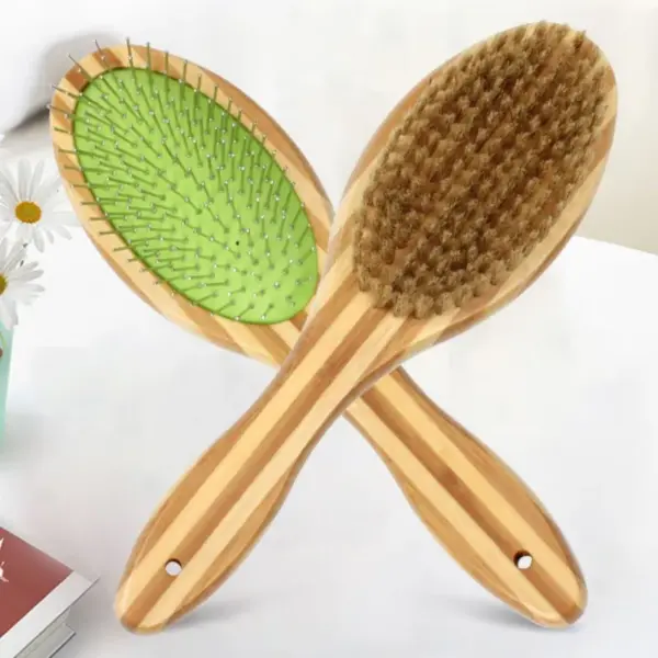 Dog Brush Bamboo Dogs Comb Double-sided Dogs Hair Brush Pet Grooming Massage Comb Stainless Steel Dog Hair Remover Pet Supplies - Image 11