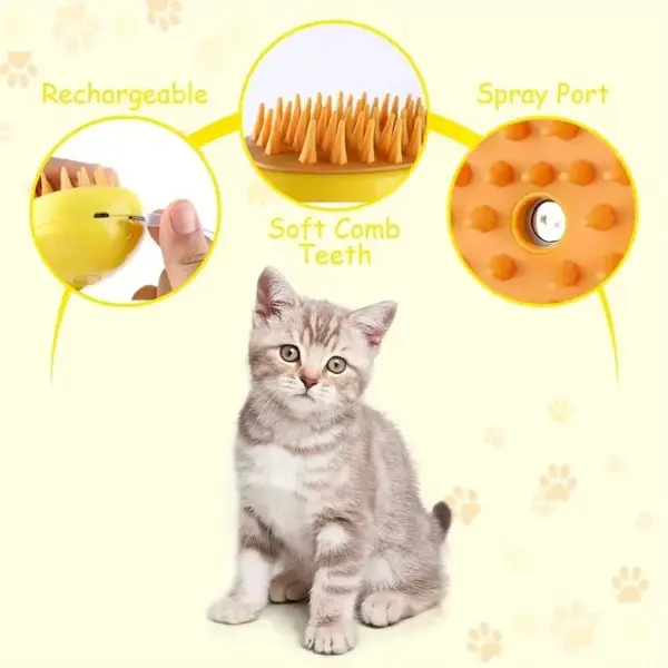 Steamy Dog Brush Electric Spray Cat Hair Brush 3 In1 Dog Steamer Brush for Massage Pet Grooming Removing Tangled and Loose Hair - Image 7