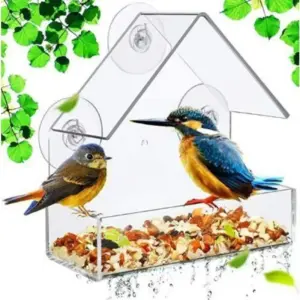 Outdoor Window Birdfeeder Transparent Food Dispenser Popular Bird Feeder for Finches Chickadees with Water Feature