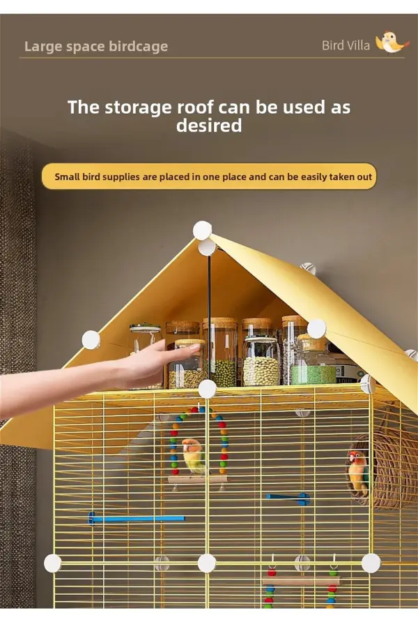 Bird Cage Parrot Cage White Yellow Three-layer Indoor Large Space Villa Style Splash-proof Solid Appearance Beautiful - Image 15