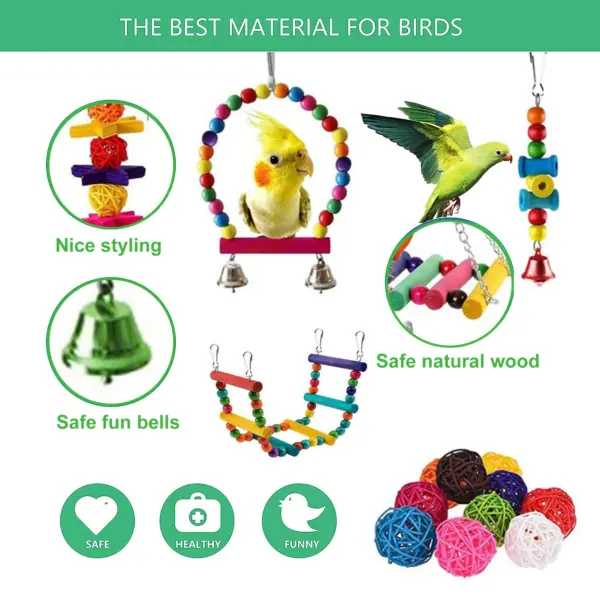 7PCS/16PCS Bird Toy Set for Parrots Variety Toys for Bird Cage Accessories Safe and Durable Bird Toys for Cockatiels Parakeets - Image 11