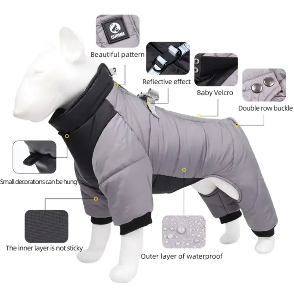 Dog Clothes Four Feet Clothing Warm Winter Coat Reflective Rainproof Dog Clothes Windproof Overall for Dogs Pet Cotton Clothes - Image 2