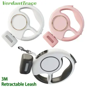 Retractable Dog Leash Reflective Rope Safety Release Built-in Poop Bag Holder Long Battery Life U-Shaped Safety Release for Pet