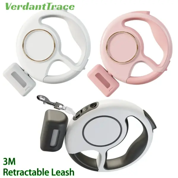 Retractable Dog Leash Reflective Rope Safety Release Built-in Poop Bag Holder Long Battery Life U-Shaped Safety Release for Pet