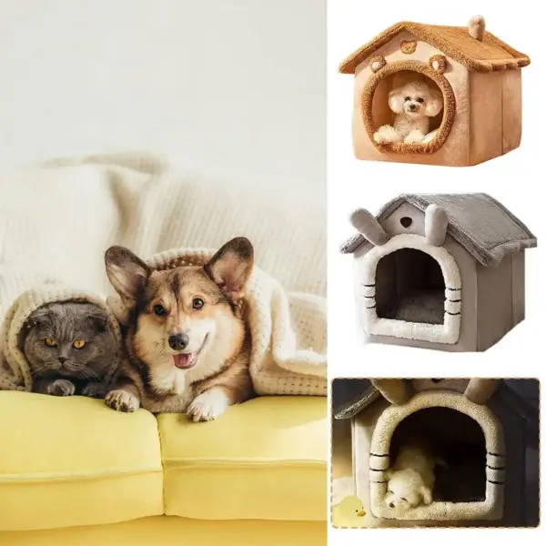 Verdicktes Haustier warmes Haus Katze und Hundehütte Winter warm universell für alle Jahreszeiten abnehmbar und wasch bar niedlich neu bequem - Image 10