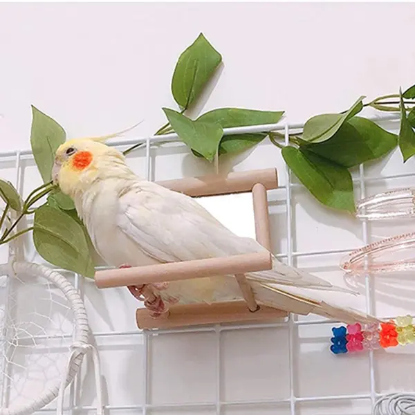 Bird Mirror Wooden Interactive Play Toy With Perch For Small Parrot Budgies Parakeet Cockatiel Conure Lovebird Cage Accessories - Image 4