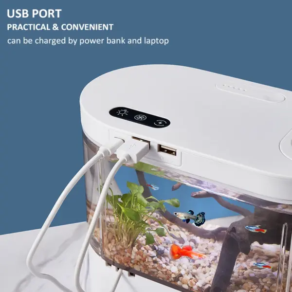 Mini Desktop Kreatives Aquarium USB Eingebaute Wasserpumpe/LED-Licht/Filter Selbstzirkulation Selbstzirkulation Kleiner Goldfischtank - Image 19