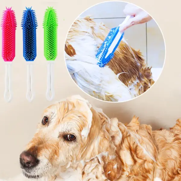 Dog Bathing Massage Brush Puppy Grooming Hair Remover Shower Combs Dog Soft Long Handle Bath Brush Cat Cleaning Accessories ﻿