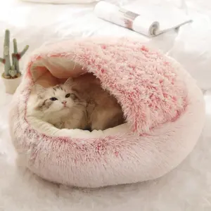 Katzen- und Hundebett, Haustiermatratze, zum Schlafen, warmes, weiches Plüsch-Haustierbett mit Bezug, runde Nesthöhle für kleine Hunde, Kätzchen