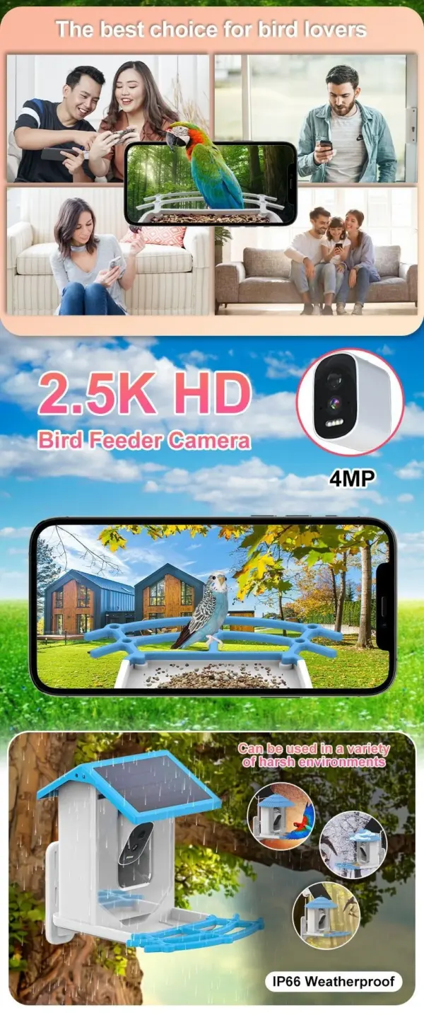 Smart Bird Feeder with Camera 1080P HD Camera Solar Panel Low Power Night Vision IPX6 Waterproof 4G or WIFI Connect - Image 14