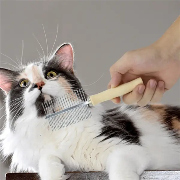 Hundepflegeausrüstung, Tierhaarentferner, Katzenhaarkamm, Pflege mit Holzgriff, Katzenkamm, glattes Haar, Hundebürste, Hundezubehör - Image 3