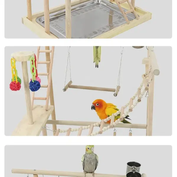 Wood Parrot Playground Lovebirds Playgym With Feeder Bird Playstand Bite Toy Bird Perches With Ladders Cockatiel Activity Center - Image 6